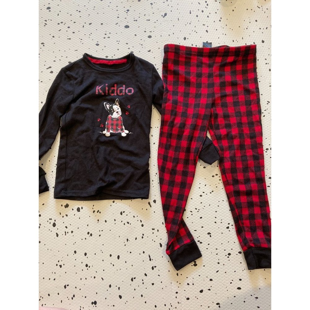 Dreamwear Boy's Plaid "Kiddo" Pajama 2-Piece Set, Red/Black, Size 4T